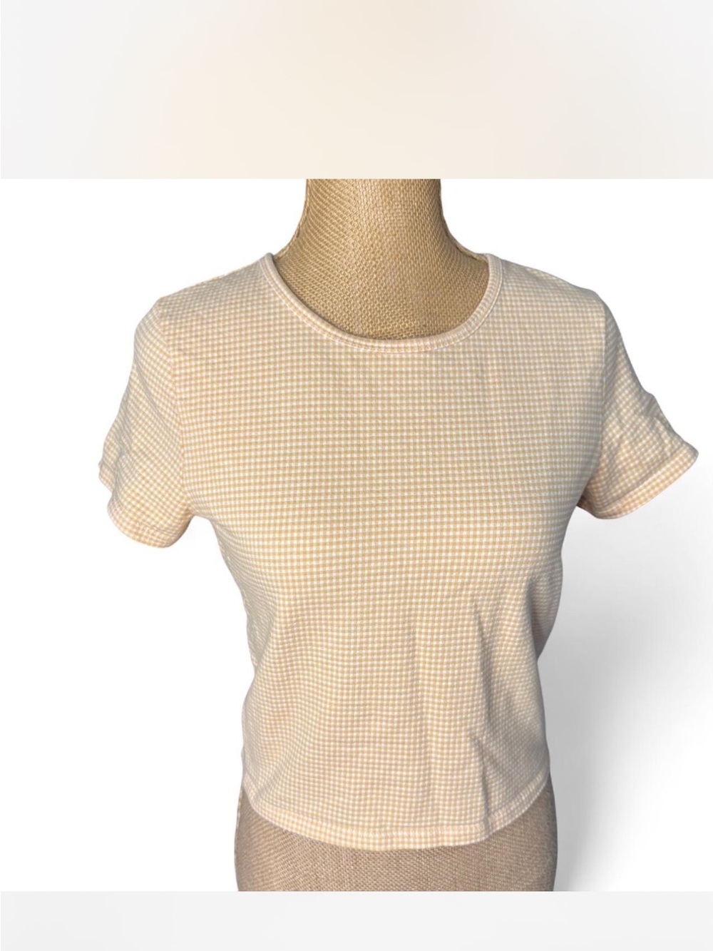 American Eagle Outfitters Cream & White Gingham Cropped Tee